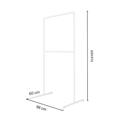 Kleiderständer freistehend mit platzsparender Hängefläche in Weiß über zwei Ebenen
