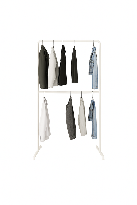 Kleiderständer freistehend mit platzsparender Hängefläche in Weiß über zwei Ebenen